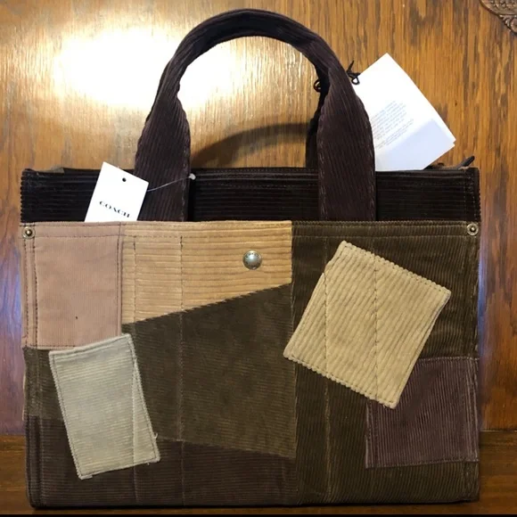 NWT-Coach-Repurposed Corduroy-Cargo Tote Bag-Maple Color-Patchwork Designs - Picture 8 of 16